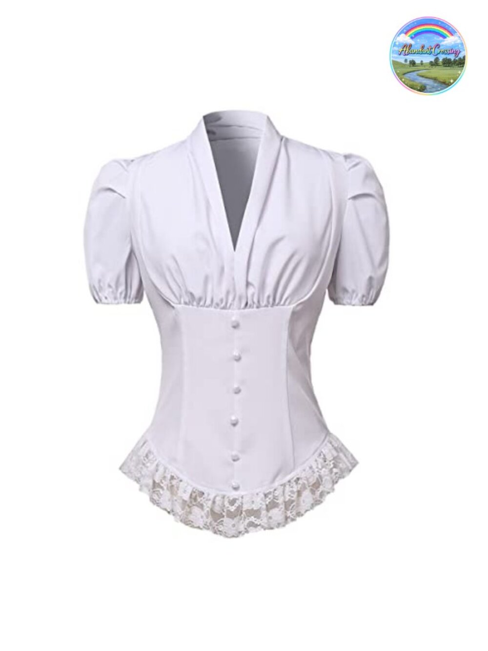 Victorian Corset Top Lace Up Back Short Sleeve Blouse Steampunk Gothic